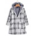 Casual Women Plaid Print Pockets Zipper Hooded Coats