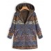 M-5XL Floral Print Fleece Thicken Hooded Long Sleeve Vintage Coats