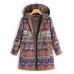 M-5XL Floral Print Fleece Thicken Hooded Long Sleeve Vintage Coats