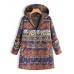 M-5XL Floral Print Fleece Thicken Hooded Long Sleeve Vintage Coats