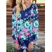 Women Long Bell Sleeve Floral Print O-neck Irregular T-shirts