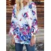 Women Long Bell Sleeve Floral Print O-neck Irregular T-shirts