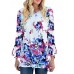 Women Long Bell Sleeve Floral Print O-neck Irregular T-shirts