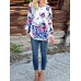 Women Long Bell Sleeve Floral Print O-neck Irregular T-shirts