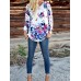 Women Long Bell Sleeve Floral Print O-neck Irregular T-shirts