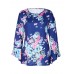 Women Long Bell Sleeve Floral Print O-neck Irregular T-shirts