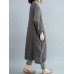 S-5XL Vintage Women Cotton Linen V-Neck Long Sleeve Button Dress