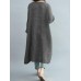 S-5XL Vintage Women Cotton Linen V-Neck Long Sleeve Button Dress