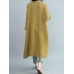 S-5XL Vintage Women Cotton Linen V-Neck Long Sleeve Button Dress