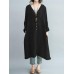 S-5XL Vintage Women Cotton Linen V-Neck Long Sleeve Button Dress