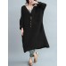 S-5XL Vintage Women Cotton Linen V-Neck Long Sleeve Button Dress