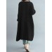 S-5XL Vintage Women Cotton Linen V-Neck Long Sleeve Button Dress