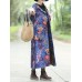 Vintage Women Floral Print Cotton Linen Button Hooded Long Coats with Pockets