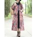 Vintage Women Floral Print Cotton Linen Button Hooded Long Coats with Pockets