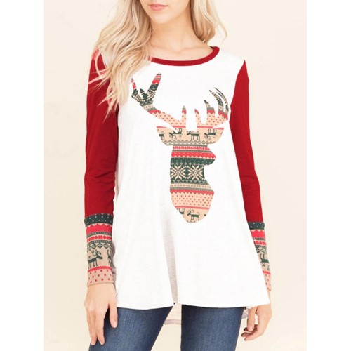 Cute Women O-Neck Letter Print Animals Long Sleeve T-Shirts