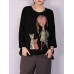 M-5XL Cartoon Cat Print Long Sleeve Loose Casual T-shirts for Women