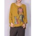 M-5XL Cartoon Cat Print Long Sleeve Loose Casual T-shirts for Women