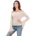 Trumpet Sleeve Blouses Neckline Striped Knit T-Shirts