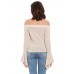 Trumpet Sleeve Blouses Neckline Striped Knit T-Shirts