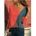 S-5XL Casual Women Color Patchwork Asymmetrical Collar Long Sleeve Blouse