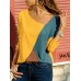 S-5XL Casual Women Color Patchwork Asymmetrical Collar Long Sleeve Blouse