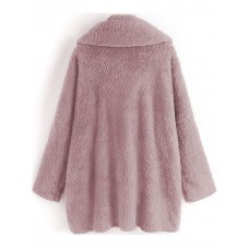 Casual Women Solid Color Fleece Batwing Sleeve Coats with Pockets