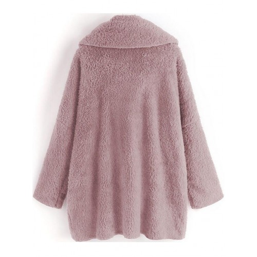 Casual Women Solid Color Fleece Batwing Sleeve Coats with Pockets