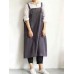 Vintage Women Cotton Linen Solid Color Strap Apron Dress with Pockets