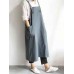 Vintage Women Cotton Linen Solid Color Strap Apron Dress with Pockets