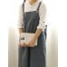 Vintage Women Cotton Linen Solid Color Strap Apron Dress with Pockets