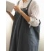 Vintage Women Cotton Linen Solid Color Strap Apron Dress with Pockets