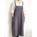 Vintage Women Cotton Linen Solid Color Strap Apron Dress with Pockets