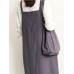 Vintage Women Cotton Linen Solid Color Strap Apron Dress with Pockets