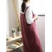 Vintage Women Cotton Linen Solid Color Strap Apron Dress with Pockets