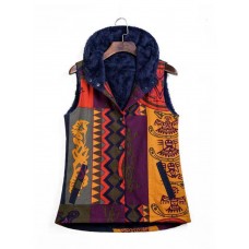 Women Retro Cotton Print Folk Style Sleeveless Vest with Pockets