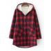 Women Casual Button Hooded Plaid Coats with Pocket