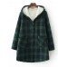 Women Casual Button Hooded Plaid Coats with Pocket