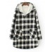 Women Casual Button Hooded Plaid Coats with Pocket